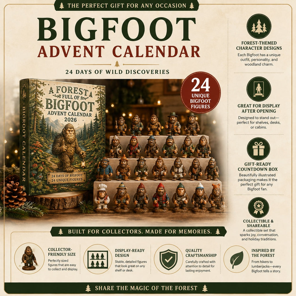 Bigfoot Advent Calendar with Collectible Sasquatch Figurines for Christmas