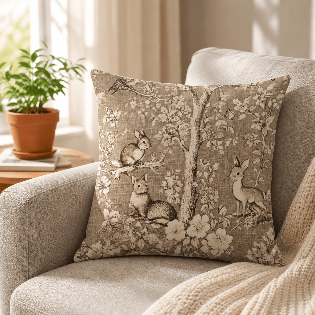 Vintage Botanical Print Throw Pillow Covers with Hidden Zipper | Set of Two