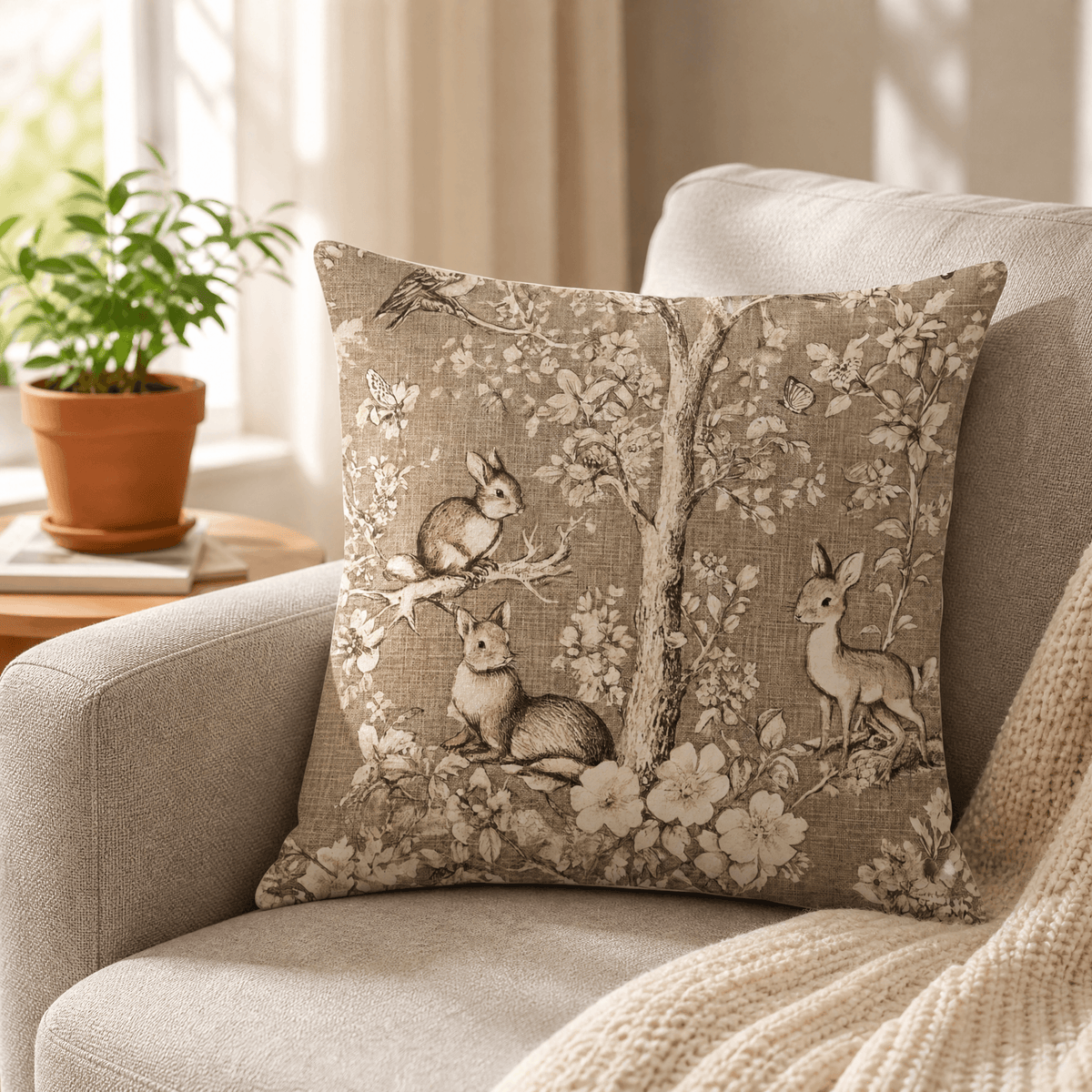 Vintage Botanical Print Throw Pillow Covers with Hidden Zipper | Set of Two