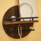 Round Wooden Key Holder for Wall with Shelf and Hooks Entryway Organizer Wall Mounted Mail and Key Rack with Metal Accents