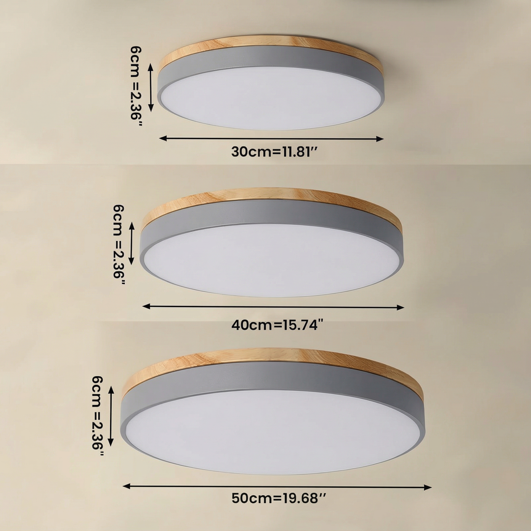 Round Flush Mount Ceiling Light with Wood Trim