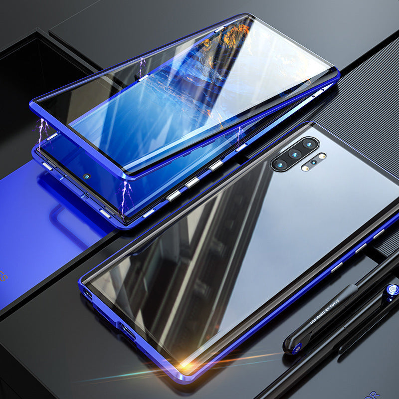 Magnetic Double-Sided Tempered Glass Phone Case for Samsung Galaxy Metal Frame Full Body Protection Self-Locking Buckle