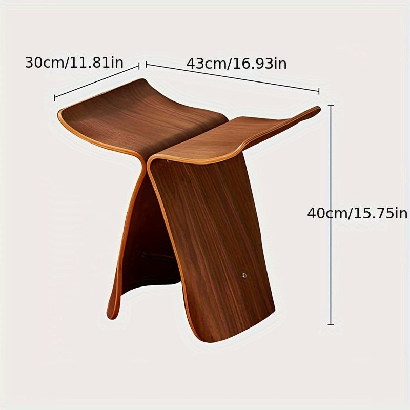 Butterfly Stool Solid Wood Mid Century Modern Bentwood Stool Compact Accent Seat for Living Room Entryway and Bedroom