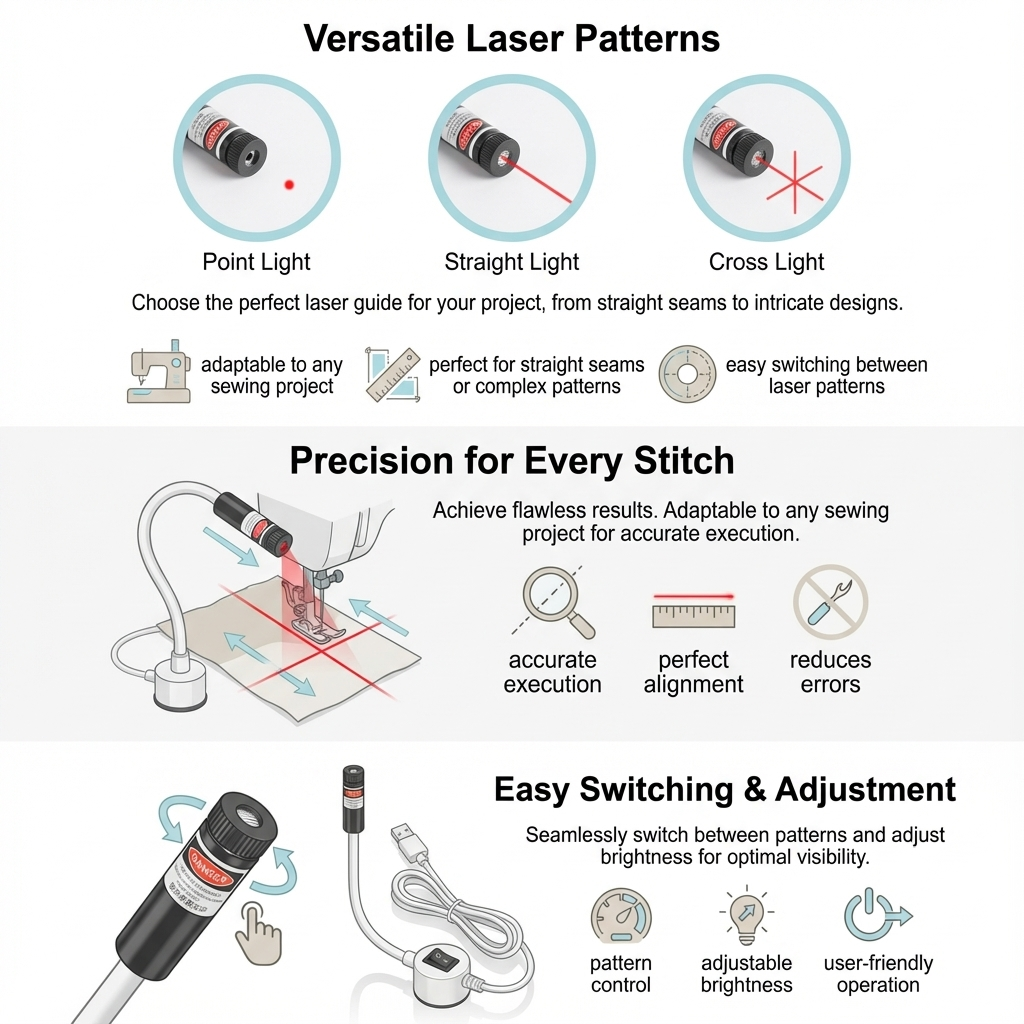 Magnetic Laser Guide Light for Sewing Machines with Flexible Arm and USB Power