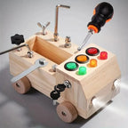 Montessori Busy Board Wooden Toy Car with Tools and LED Lights Fine Motor Skills Activity Toy for Toddlers and Kids