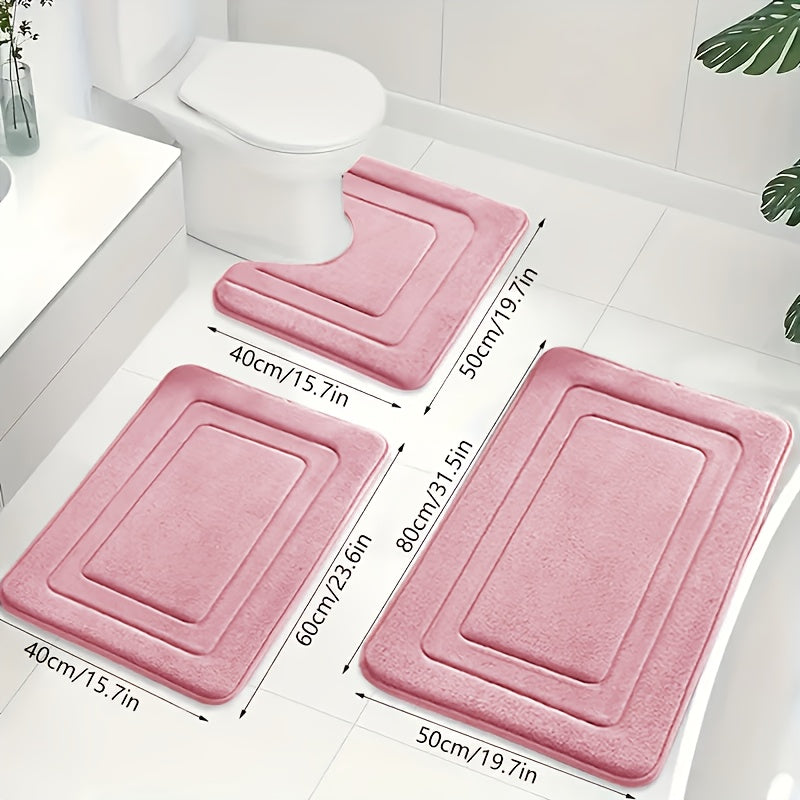 Memory Foam Bath Mat Set Absorbent Non-Slip Bathroom Rugs with U-Shaped Toilet Mat Machine Washable Three Piece Set
