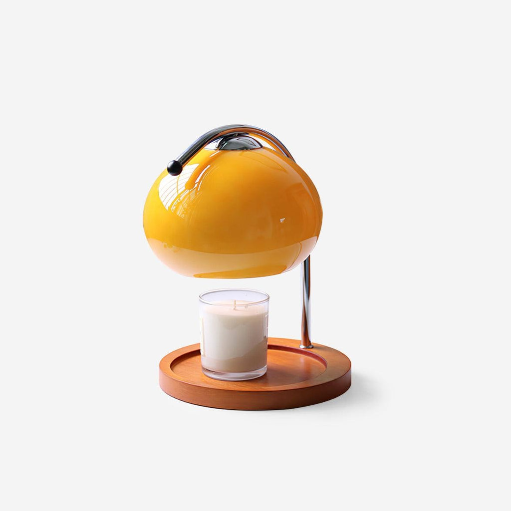 Candle Warmer Lamp with Glass Dome Shade and Wooden Tray Base