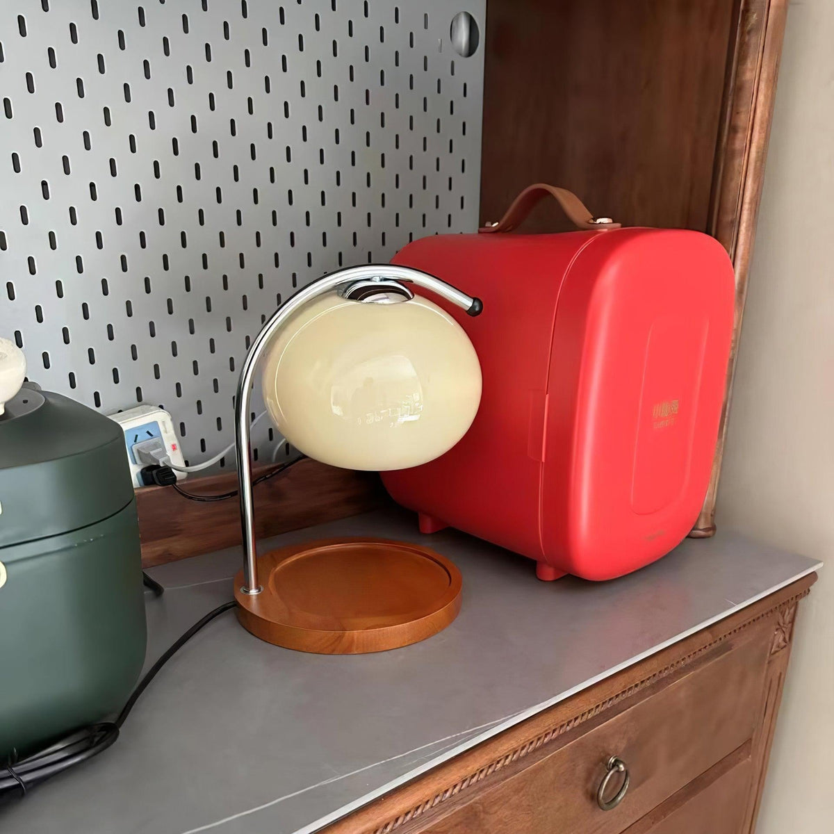 Candle Warmer Lamp with Glass Dome Shade and Wooden Tray Base