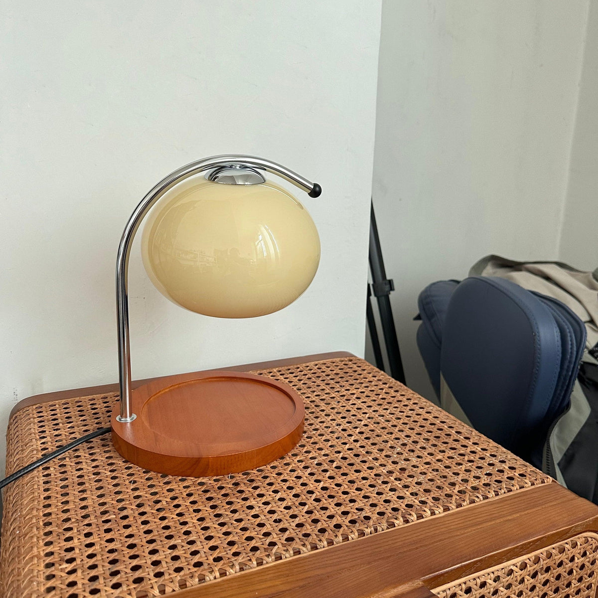 Candle Warmer Lamp with Glass Dome Shade and Wooden Tray Base