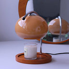 Candle Warmer Lamp with Glass Dome Shade and Wooden Tray Base