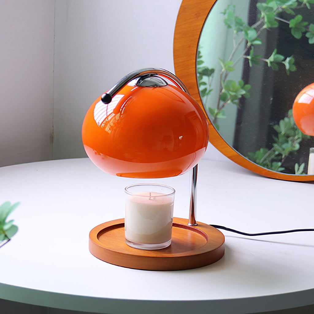 Candle Warmer Lamp with Glass Dome Shade and Wooden Tray Base