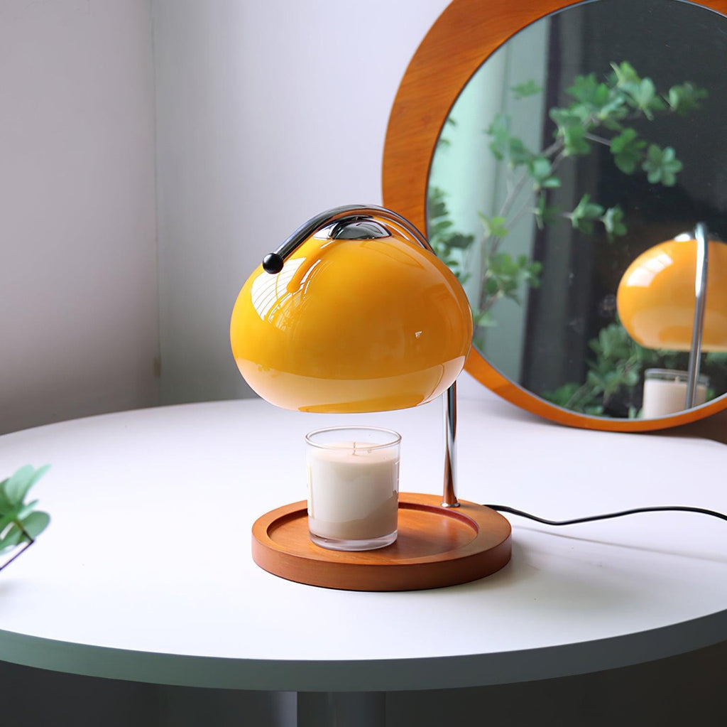 Candle Warmer Lamp with Glass Dome Shade and Wooden Tray Base