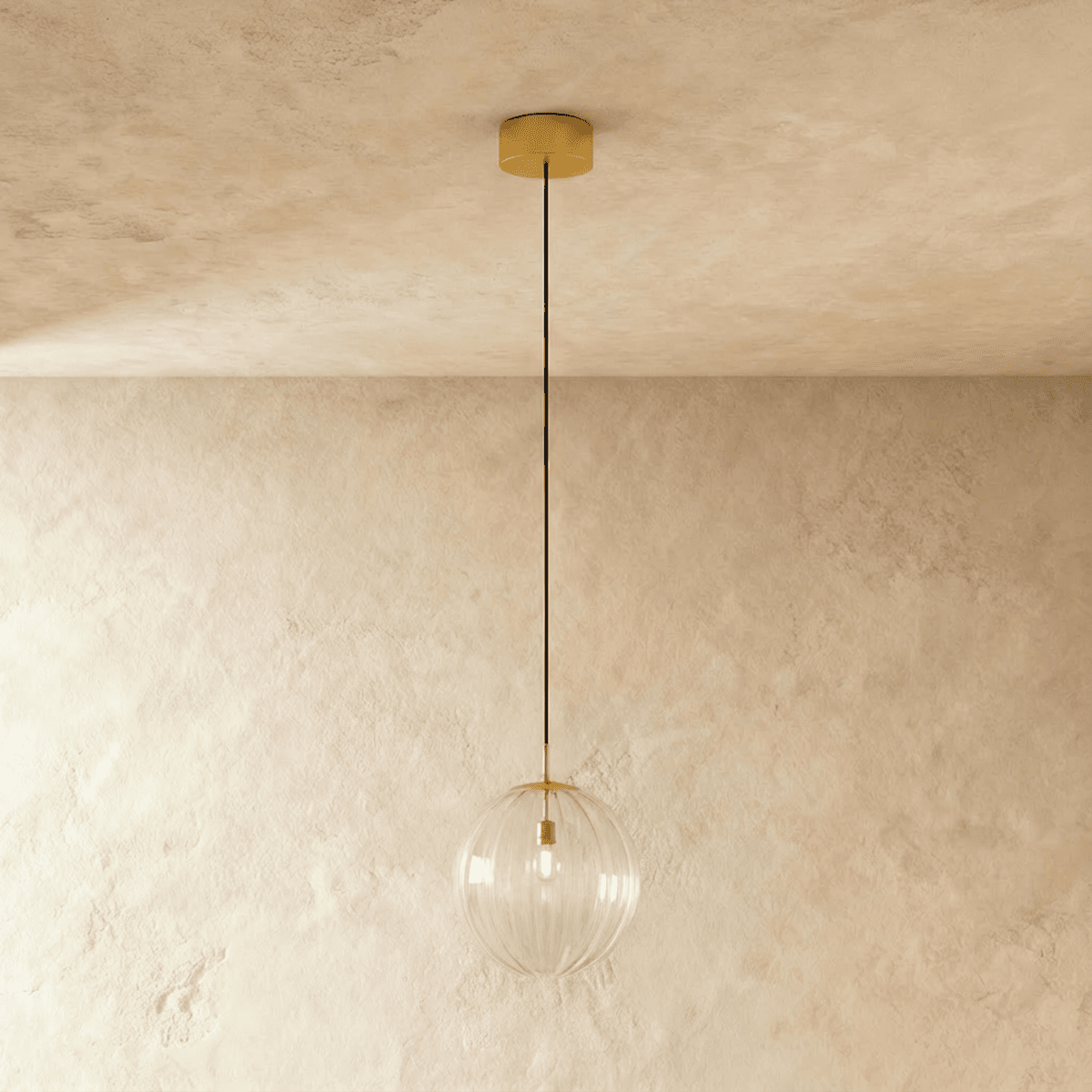 Glass Globe Pendant Light with Brass Ceiling Canopy