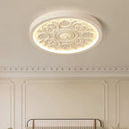 Carved Floral Relief LED Flush Mount Ceiling Light with Remote Dimming