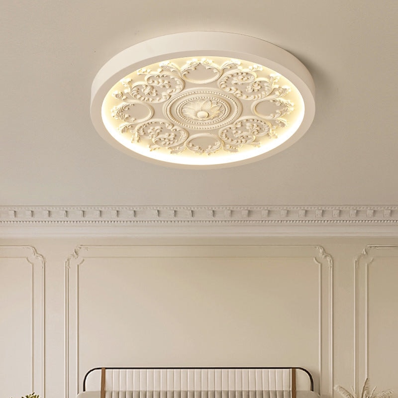 Carved Floral Relief LED Flush Mount Ceiling Light with Remote Dimming