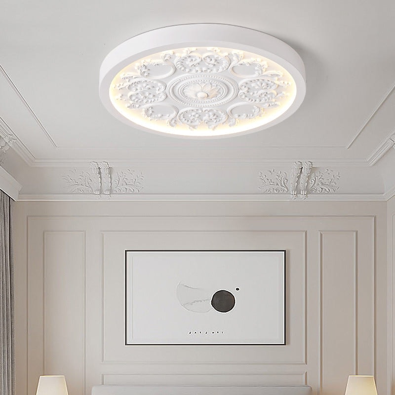 Carved Floral Relief LED Flush Mount Ceiling Light with Remote Dimming