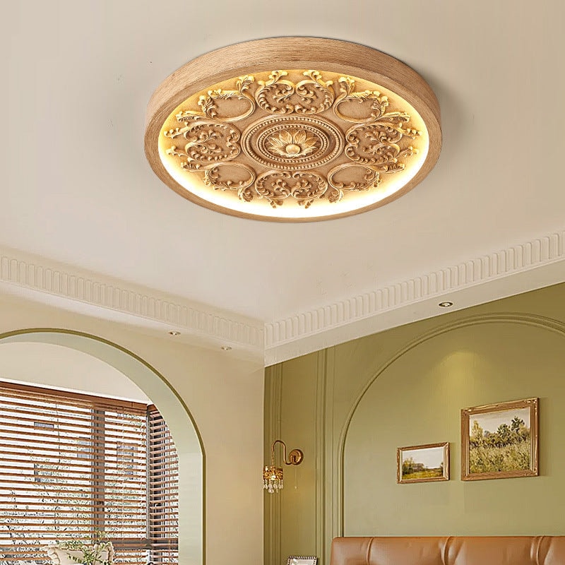 Carved Floral Relief LED Flush Mount Ceiling Light with Remote Dimming