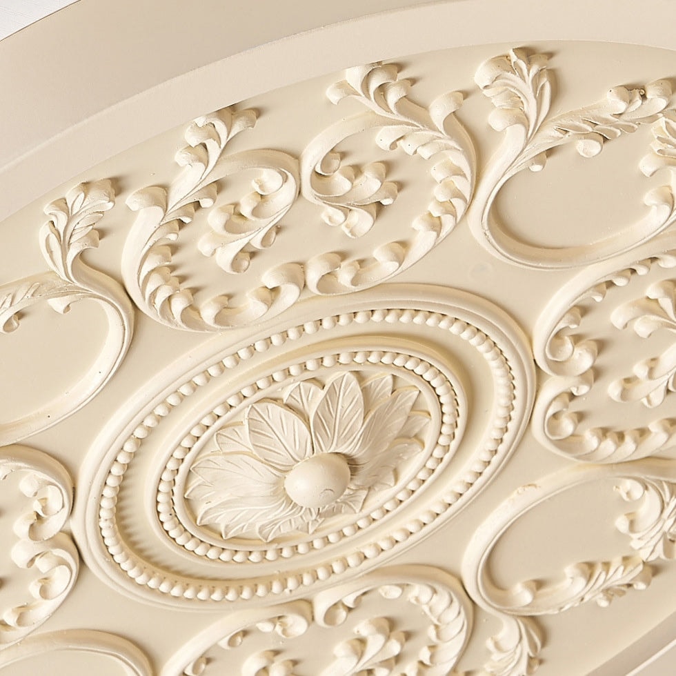 Carved Floral Relief LED Flush Mount Ceiling Light with Remote Dimming