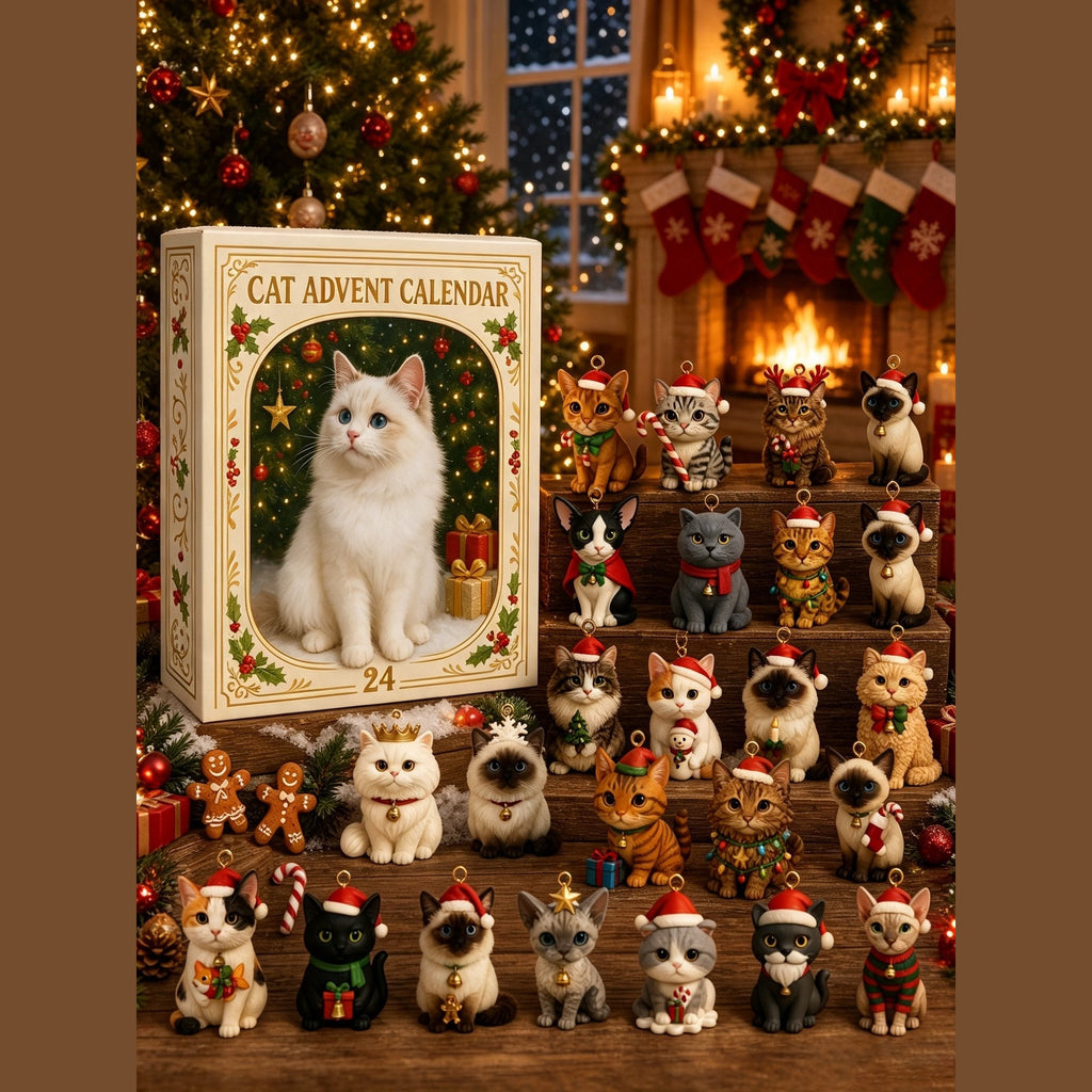 Cat Advent Calendar with Christmas Tree Charm Ornaments for Cat Lovers