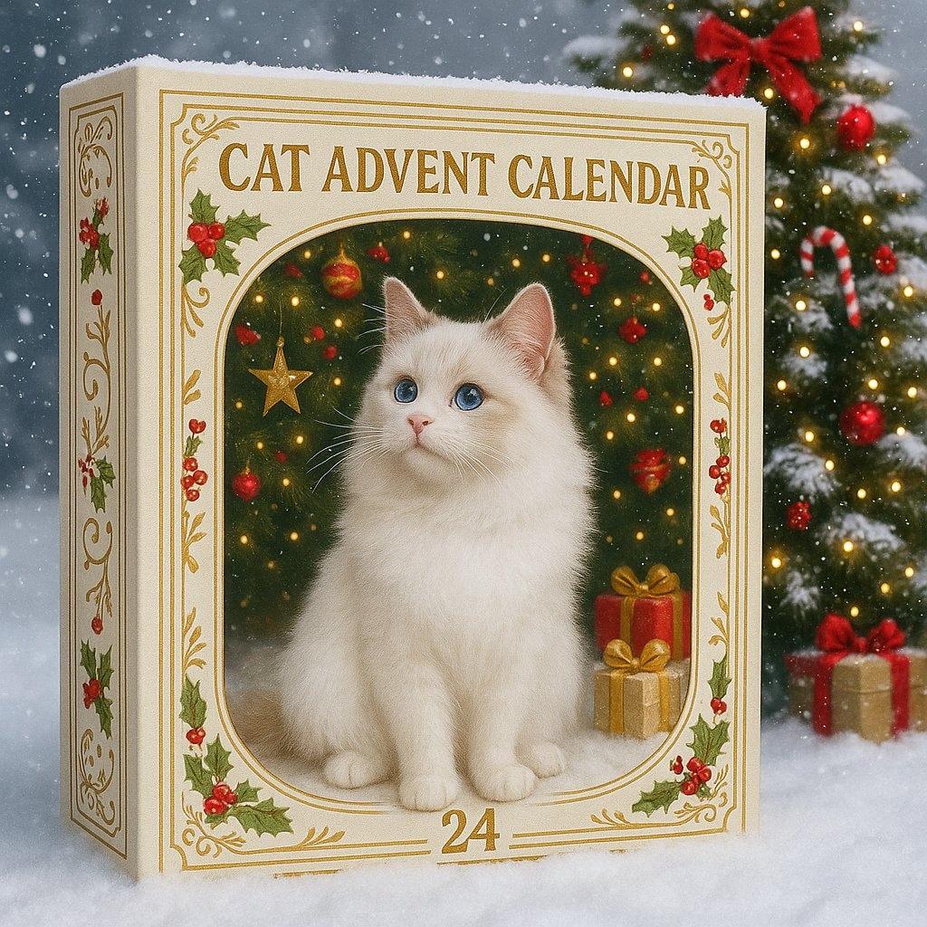 Cat Advent Calendar with Christmas Tree Charm Ornaments for Cat Lovers