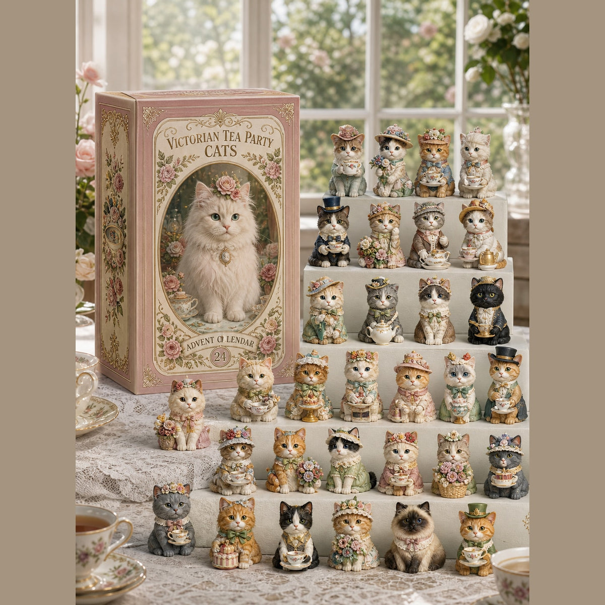 Cat Advent Calendar with Christmas Tree Charm Ornaments for Cat Lovers