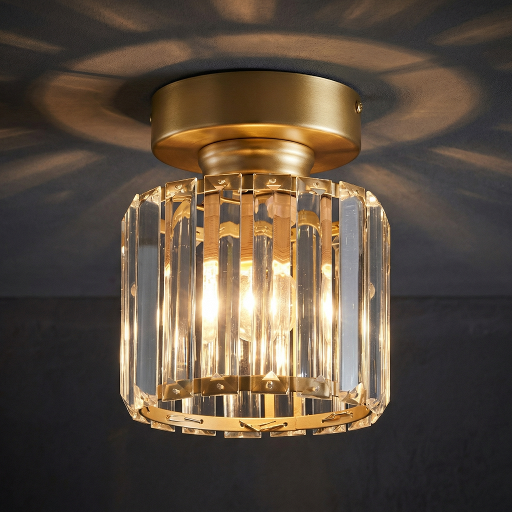 Crystal Drum Flush Mount Ceiling Light with Metal Frame