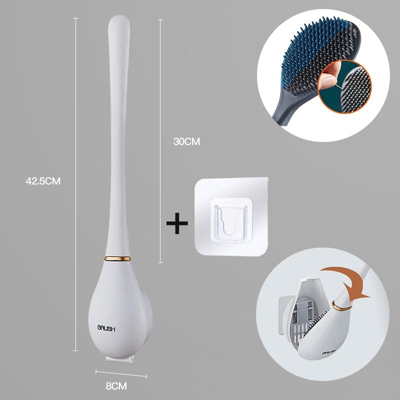 Silicone Toilet Brush with Wall Mounted Holder Flexible Flat Head Bathroom Cleaning Brush Set