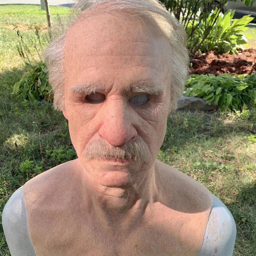 Creepy Old Man Mask Realistic Latex Halloween Mask for Adults Full Head Costume Mask with Movable Mouth for Cosplay and Theater