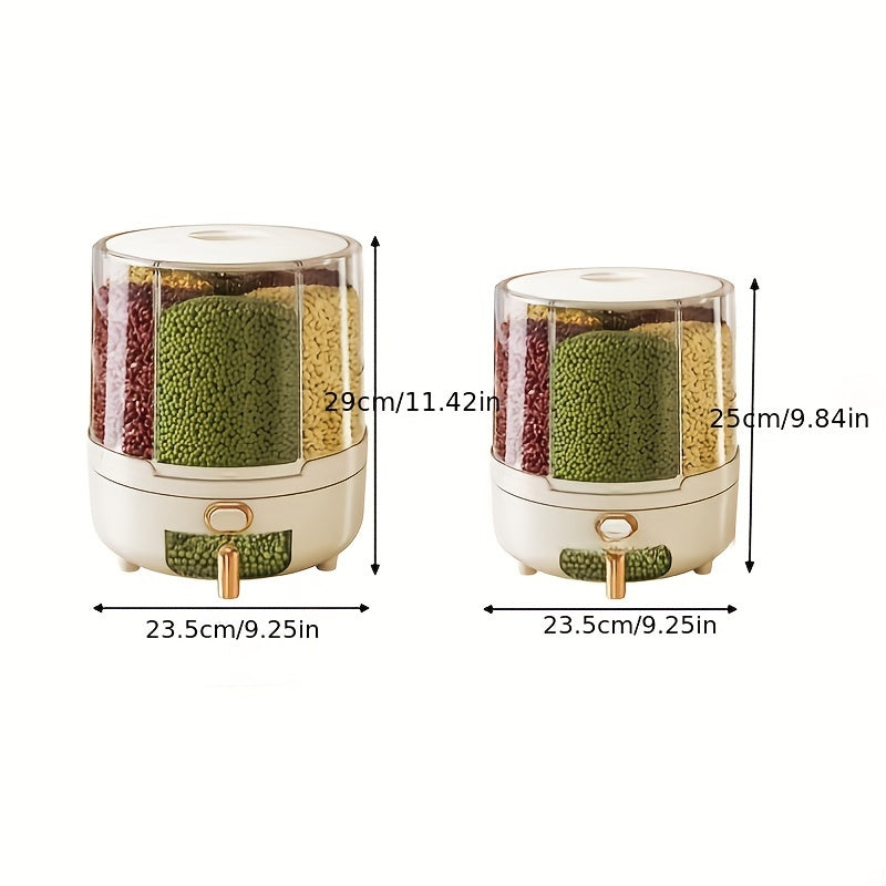 Rotating Rice Dispenser Airtight Dry Food Storage Container with Compartments and Push Button Dispensing for Grains and Cereal