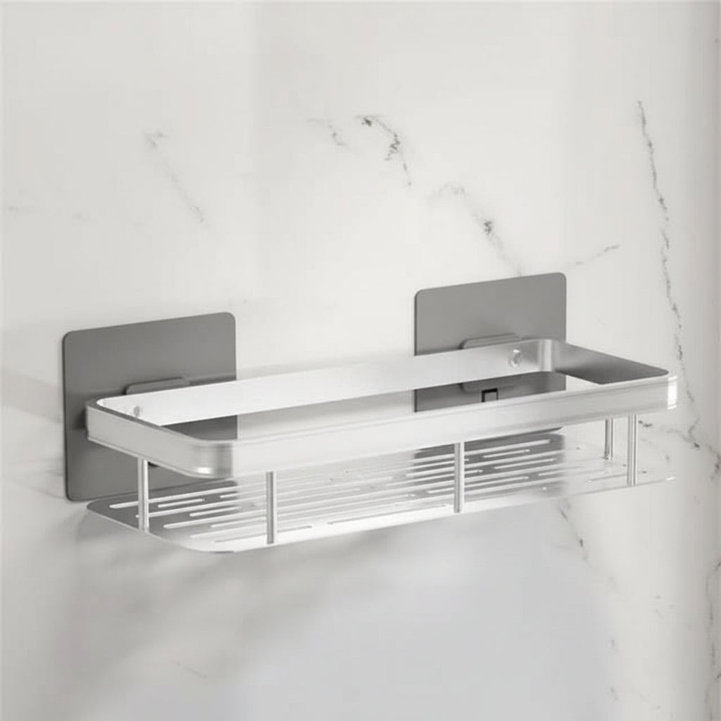 Adhesive Bathroom Shelf No Drill Wall Mounted Shower Caddy Stainless Steel Storage Rack for Shampoo and Soap