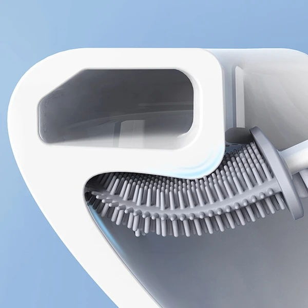 Silicone Toilet Brush with Quick Drying Holder Flexible Flat Brush Head Hygienic Bathroom Cleaning Brush Set
