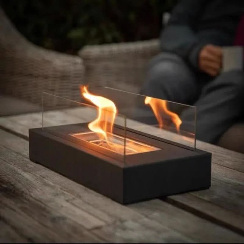 Portable Bioethanol Tabletop Fireplace with Tempered Glass Smokeless Indoor Outdoor Table Fire Pit