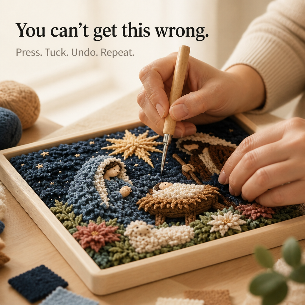 Faith Themed Fabric Tuck Art Craft Kit with Pre-Punched Board and Wooden Tool