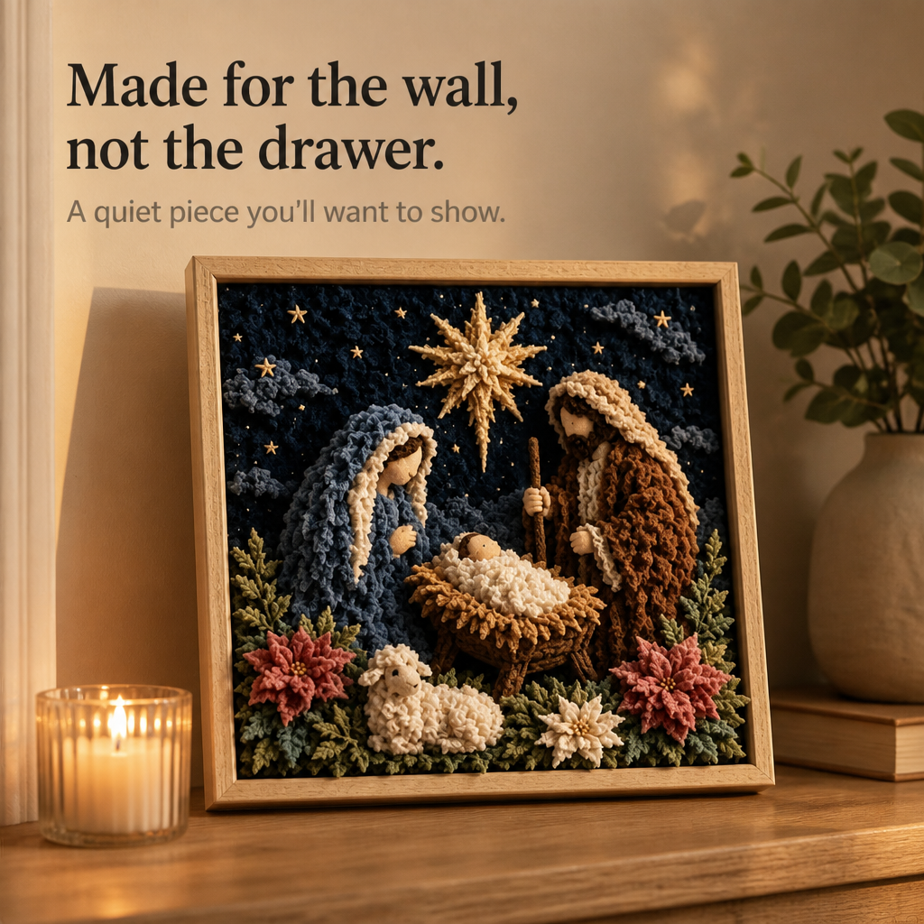 Faith Themed Fabric Tuck Art Craft Kit with Pre-Punched Board and Wooden Tool