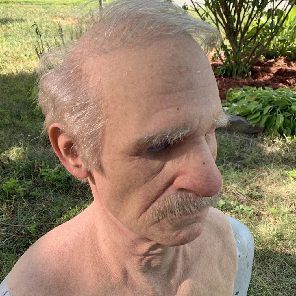 Creepy Old Man Mask Realistic Latex Halloween Mask for Adults Full Head Costume Mask with Movable Mouth for Cosplay and Theater