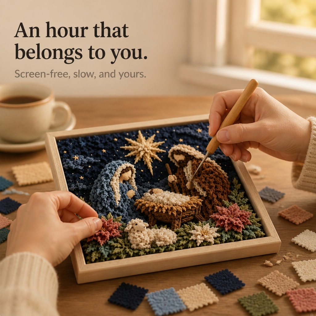 Christian Fabric Poke Art Kit with Pre-Punched Board and Wooden Tool