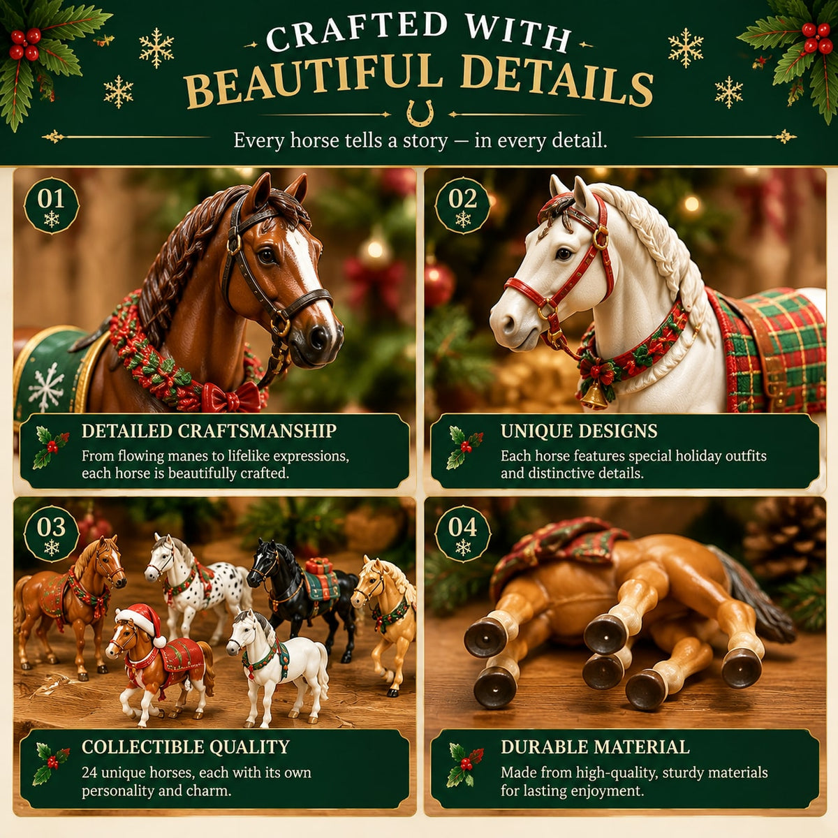 Christmas Horse Advent Calendar with Collectible Horse Figurines for Kids