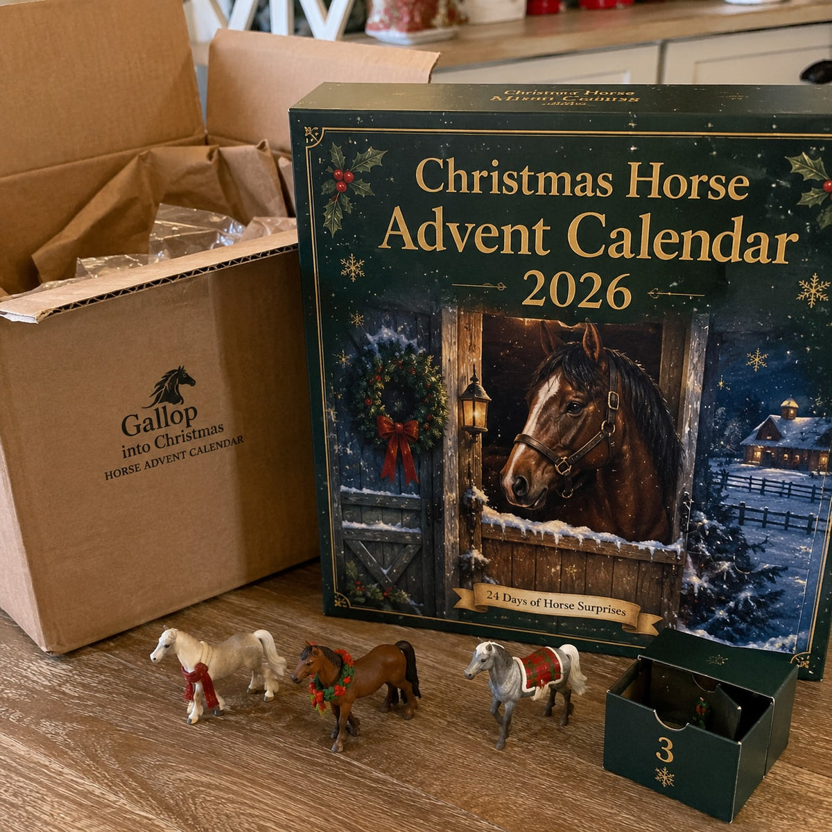 Christmas Horse Advent Calendar with Collectible Horse Figurines for Kids