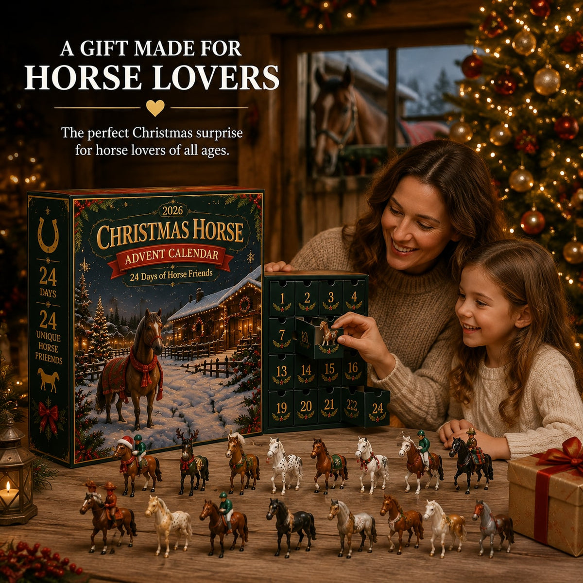 Christmas Horse Advent Calendar with Collectible Horse Figurines for Kids