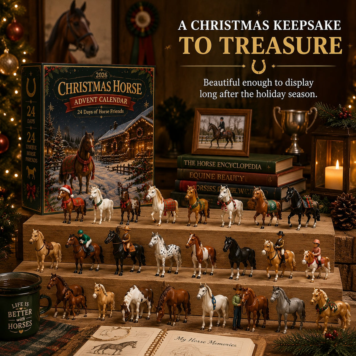 Christmas Horse Advent Calendar with Collectible Horse Figurines for Kids
