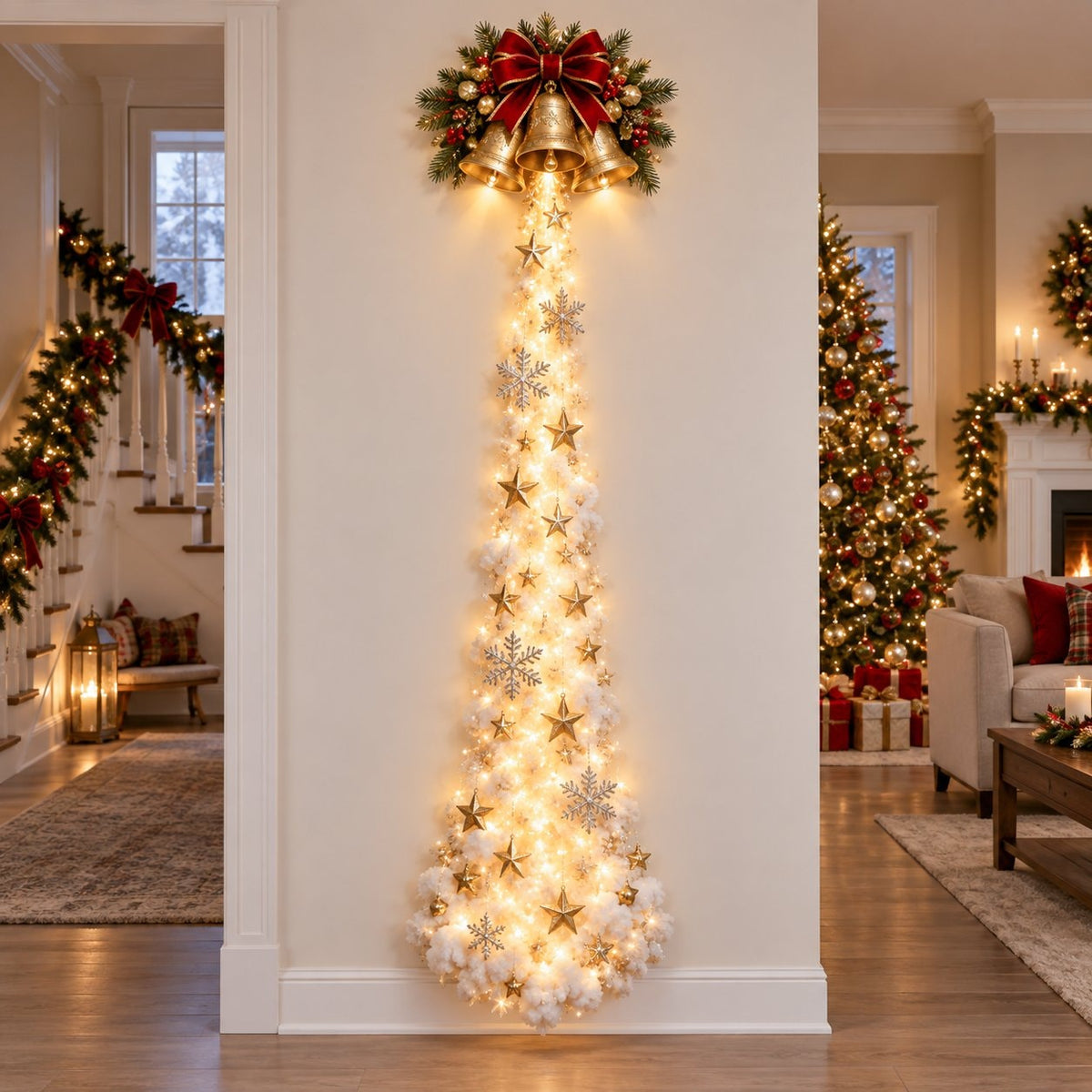 Christmas Light Trail Wall Decoration with Warm LED Glow and Holiday Topper