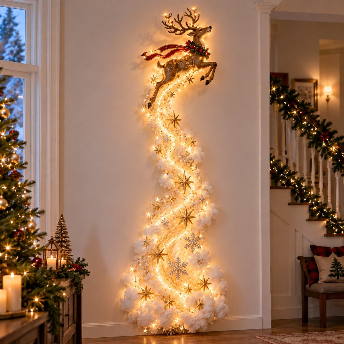 Christmas Light Trail Wall Decoration with Warm LED Glow and Holiday Topper