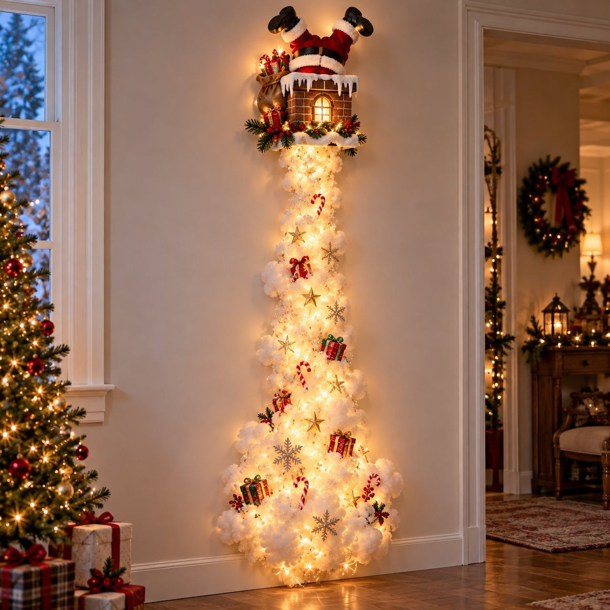 Christmas Light Trail Wall Decoration with Warm LED Glow and Holiday Topper
