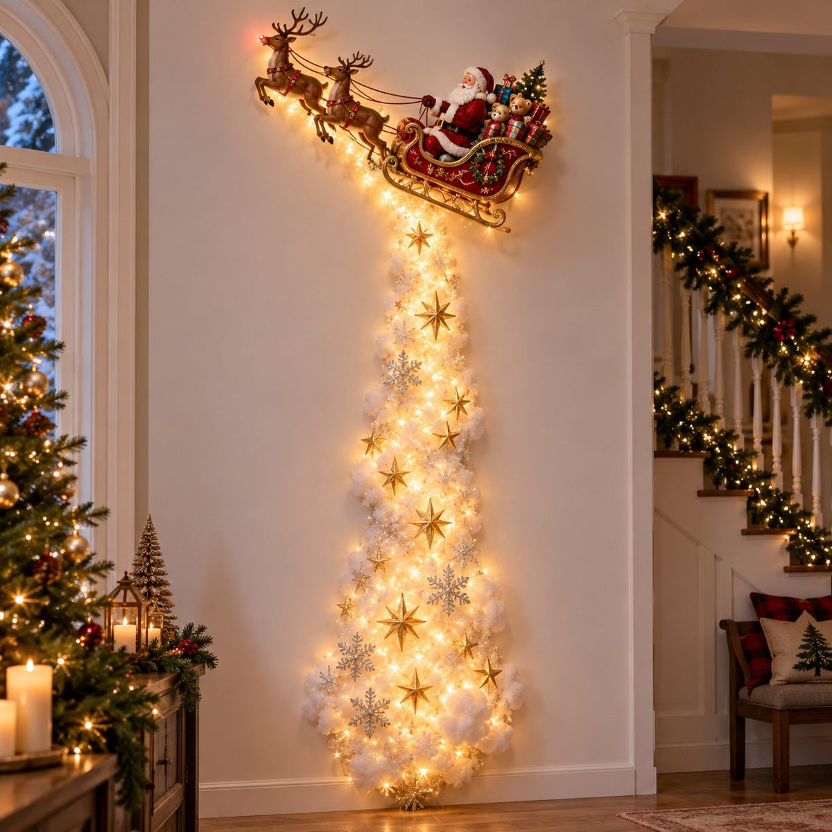 Christmas Light Trail Wall Decoration with Warm LED Glow and Holiday Topper