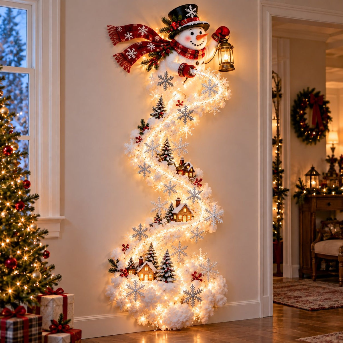 Christmas Light Trail Wall Decoration with Warm LED Glow and Holiday Topper