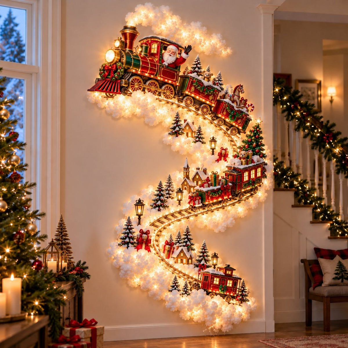 Christmas Light Trail Wall Decoration with Warm LED Glow and Holiday Topper