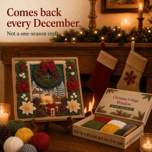 Christmas Yarn Poke Art Kit with Pre-Punched Board and Wooden Tool