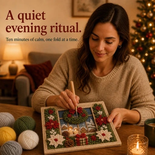 Christmas Yarn Poke Art Kit with Pre-Punched Board and Wooden Tool