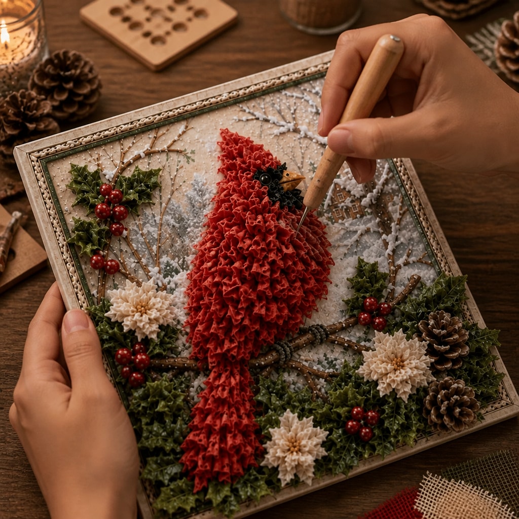 Christmas Yarn Poke Art Kit with Pre-Punched Board and Wooden Tool