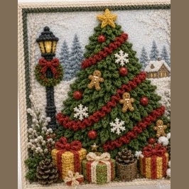 Christmas Yarn Poke Art Kit with Pre-Punched Board and Wooden Tool